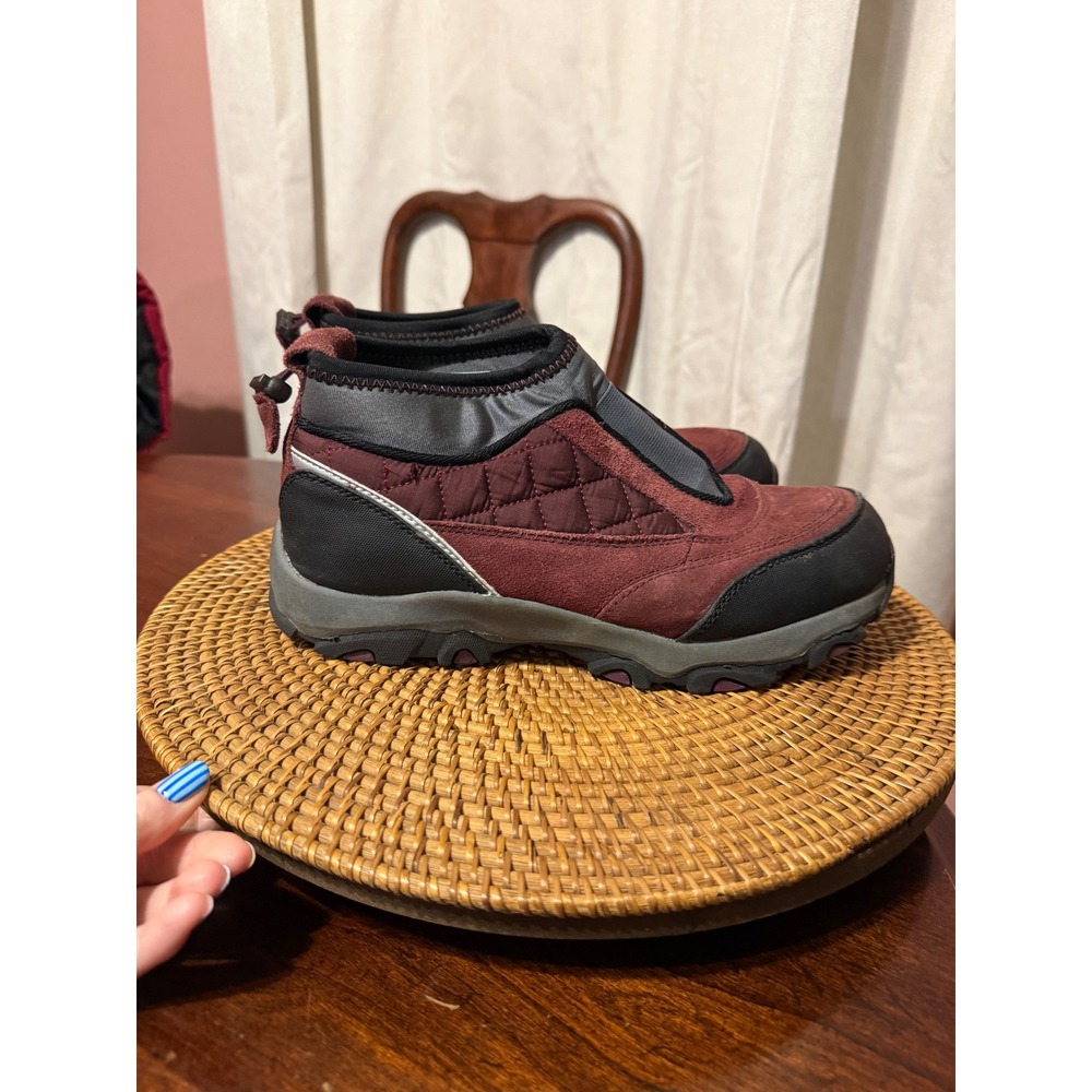 Lands End Womens 9.5 Burgundy Suede Quilted Ankle Snow Boots V2442 F2969 394044 - Picture 9 of 11